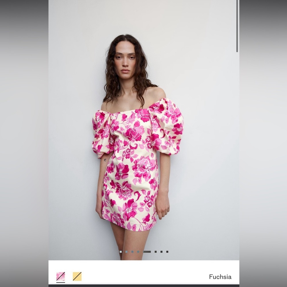 Mango Puff Sleeve Short Dress Fuschia Large